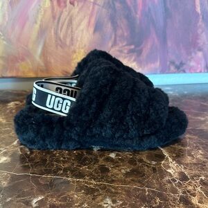 UGG Black Fuzzy Slides